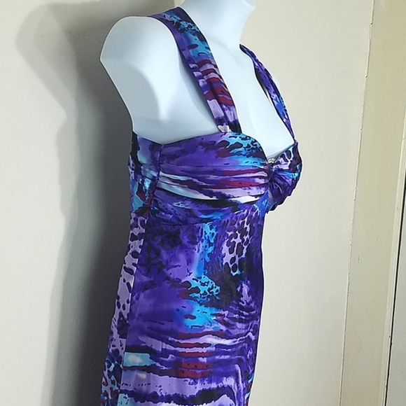 Formal Maxi Dress Gown Halter Top leopard print mermaid  Blondie Nites Purple - Picture 6 of 13